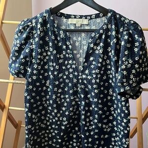 Loft navy floral gauzy top